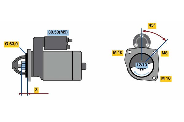Ilustración técnica de Motor de arranque BOSCH 0 986 022 800