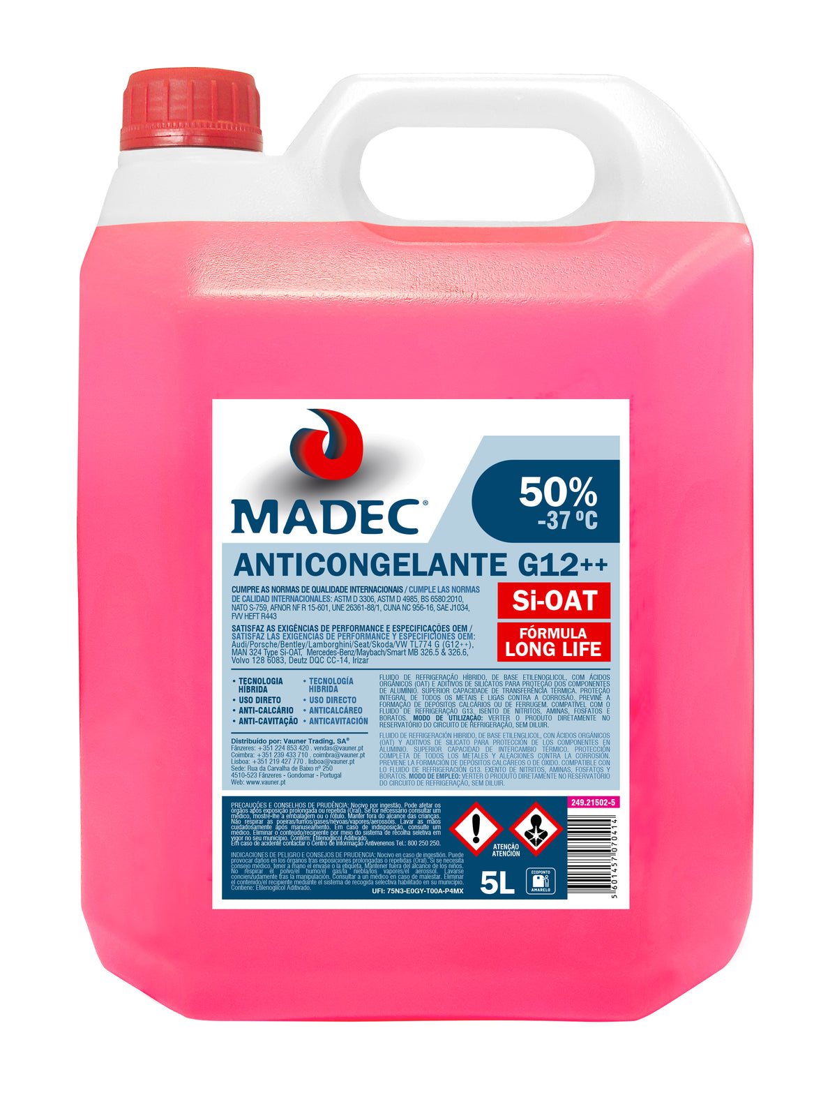 Anticongelante MADEC Si-OAT G12++ — 50% · Rosa · 5 L