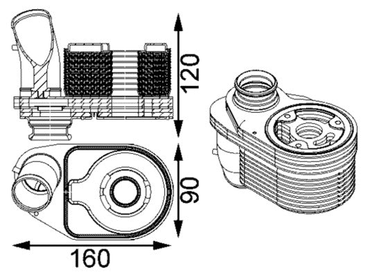 Ilustración técnica de Radiador de aceite, aceite motor MAHLE CLC 203 000S