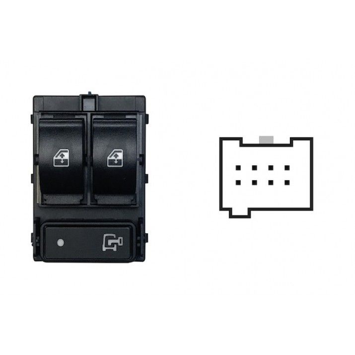 Mando de puerta delantera con bloqueo, negro con símbolo de llave, 2 botones y 8 pines — FIAT DUCATO (desde 04/2014) - izquierdo