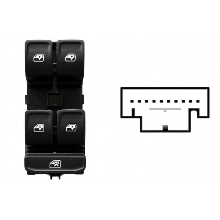 Mando de puerta delantera negro y blanco, 4 botones y 10 pines — SKODA FABIA III/OCTAVIA (desde 09/2018) - izquierdo