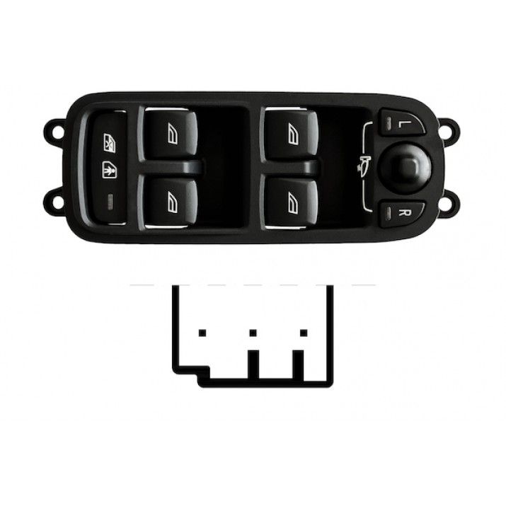 Mando completo de puerta delantera para espejos eléctricos plegables, 4 botones y 3 pines — VOLVO V40/S80/V70 (desde 03/2012) - izquierdo