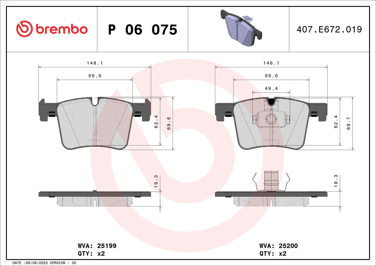 Juego de pastillas BREMBO P 06 075