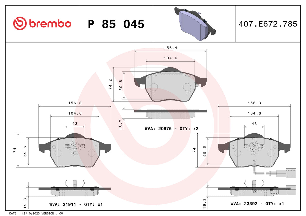 Juego de pastillas BREMBO P 85 045