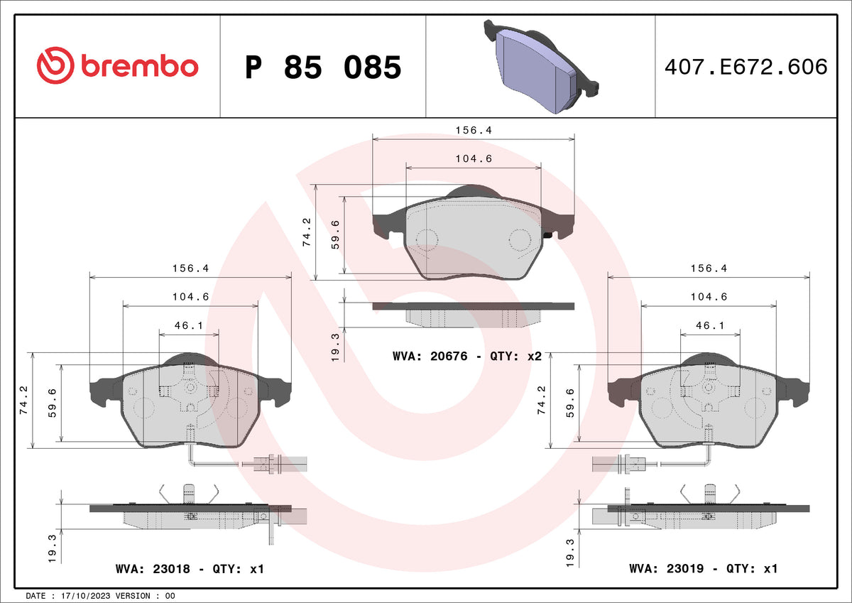 Juego de pastillas BREMBO P 85 085