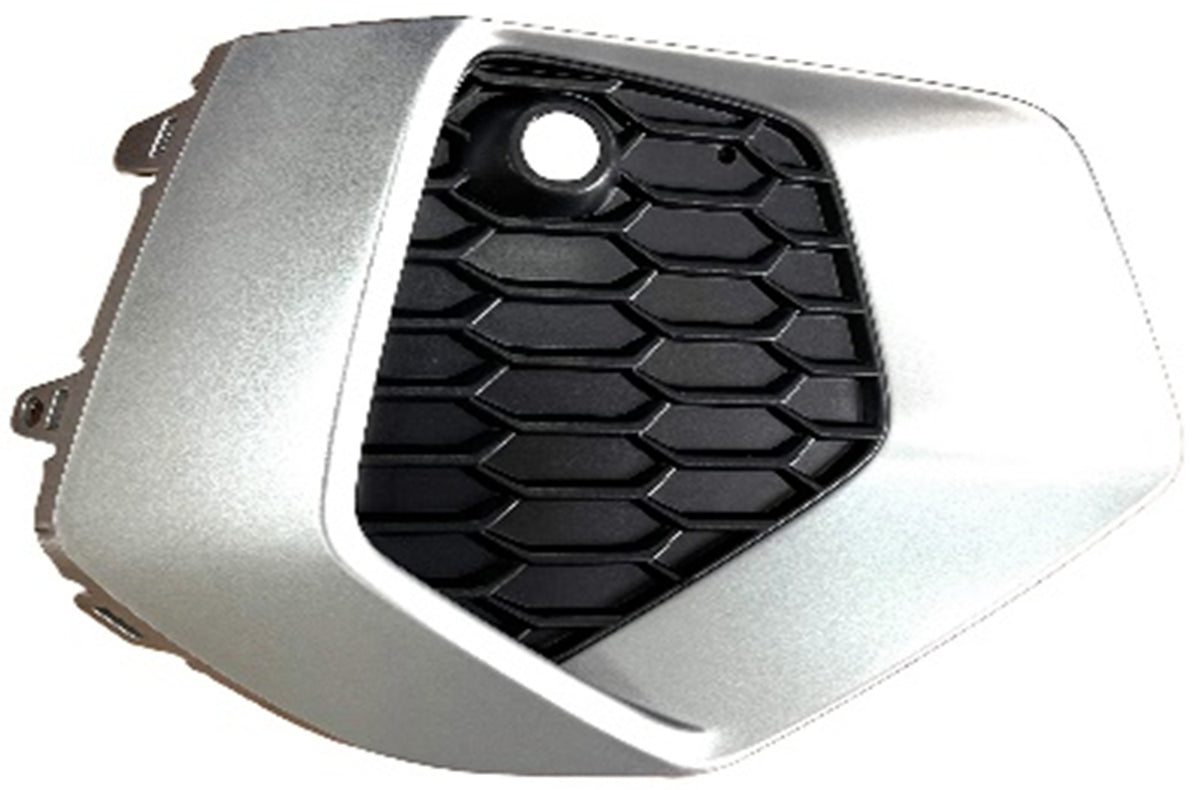 Rejilla del parachoques delantero, acabado negro con orificios para sensores + marco para pintar, acabado plateado — AUDI A3 (desde 04/2020) - derecho