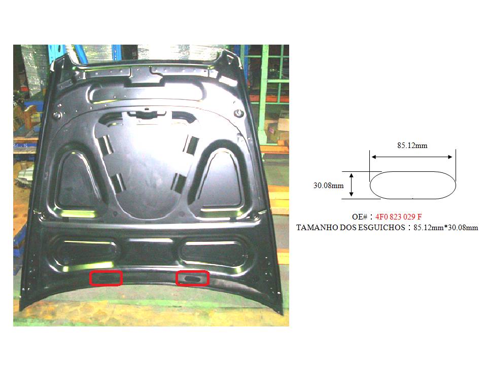 Capó de chapa con orificio para surtidor de 85,12 × 30,08 mm — AUDI A6 (2007–2011)