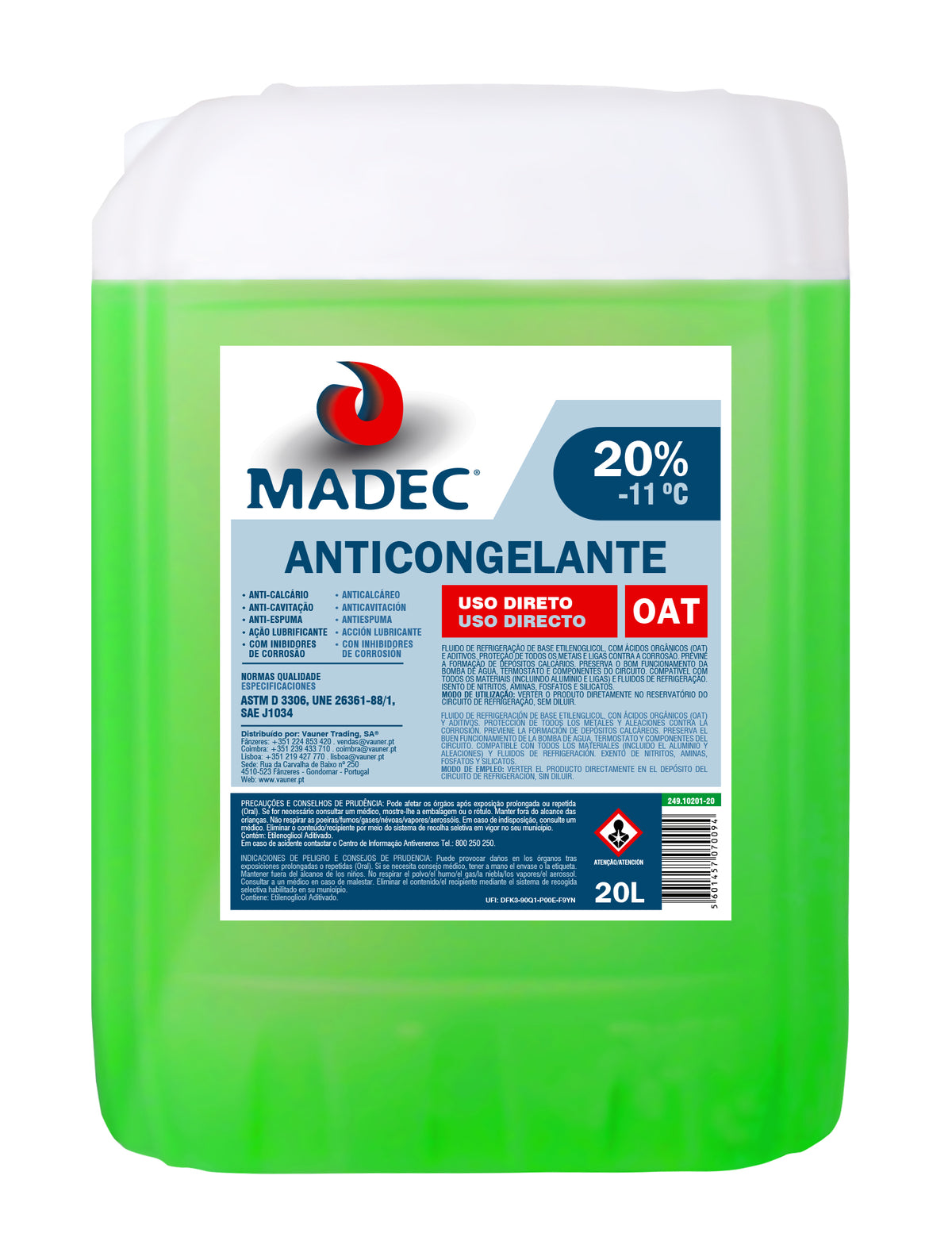Anticongelante MADEC OAT — 20% · Verde · 20 L
