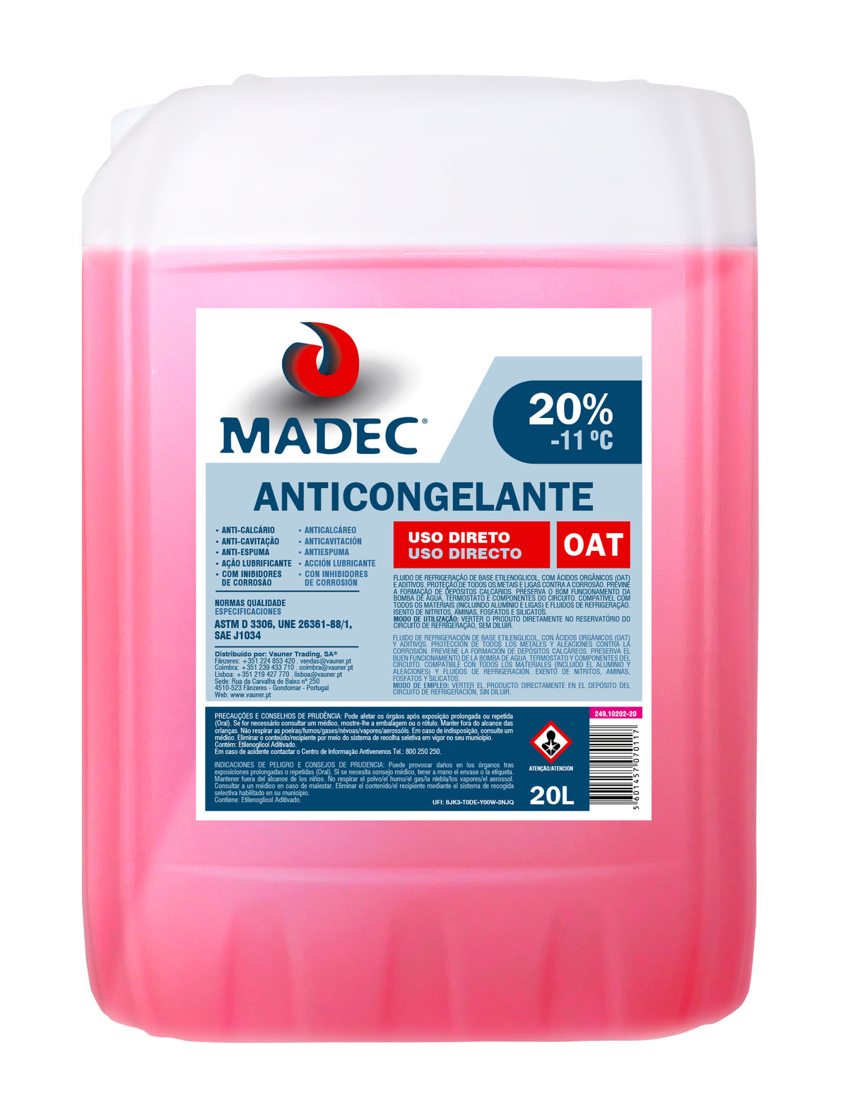 Anticongelante MADEC OAT — 20% · Rosa · 20 L