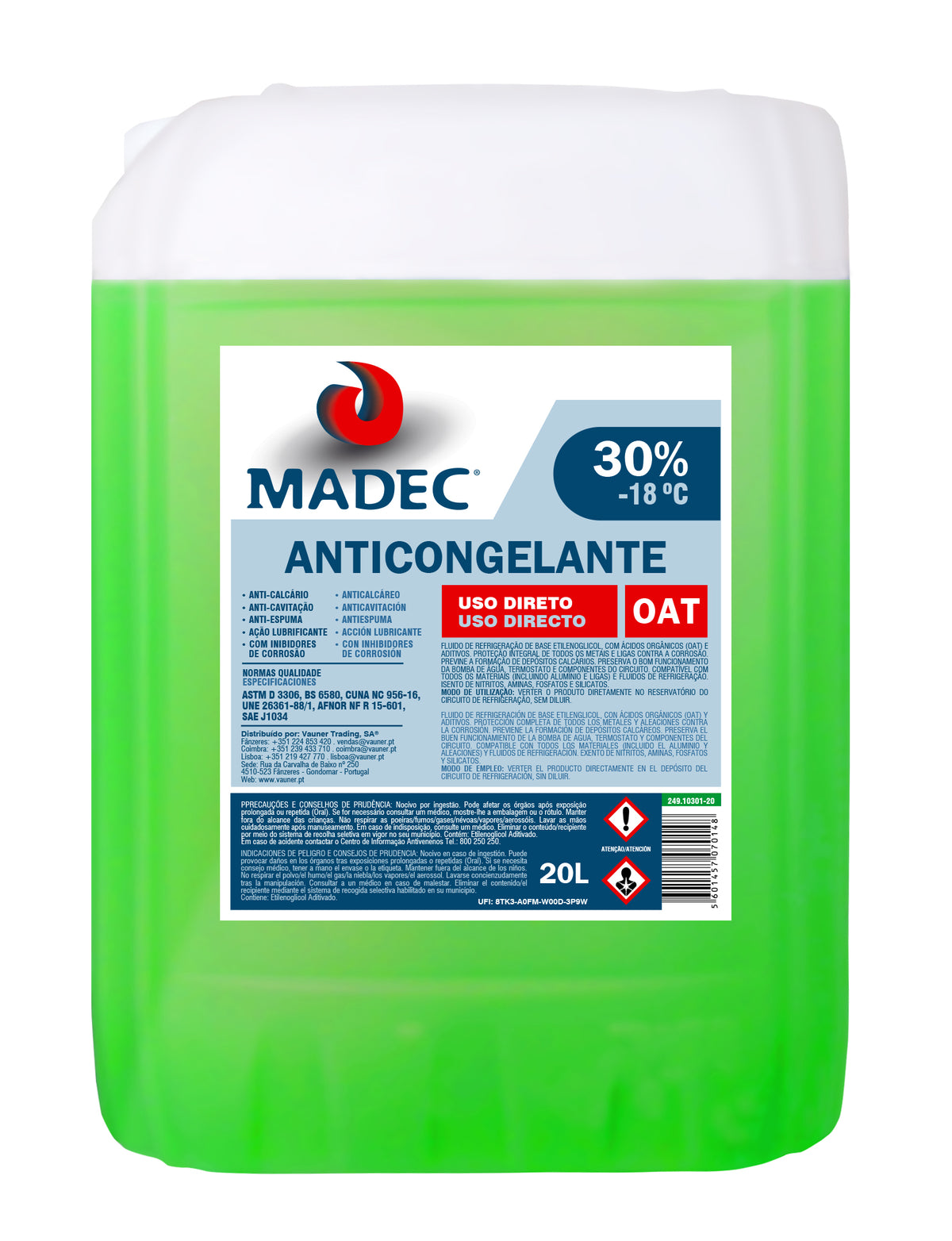 Anticongelante MADEC OAT — 30% · Verde · 20 L