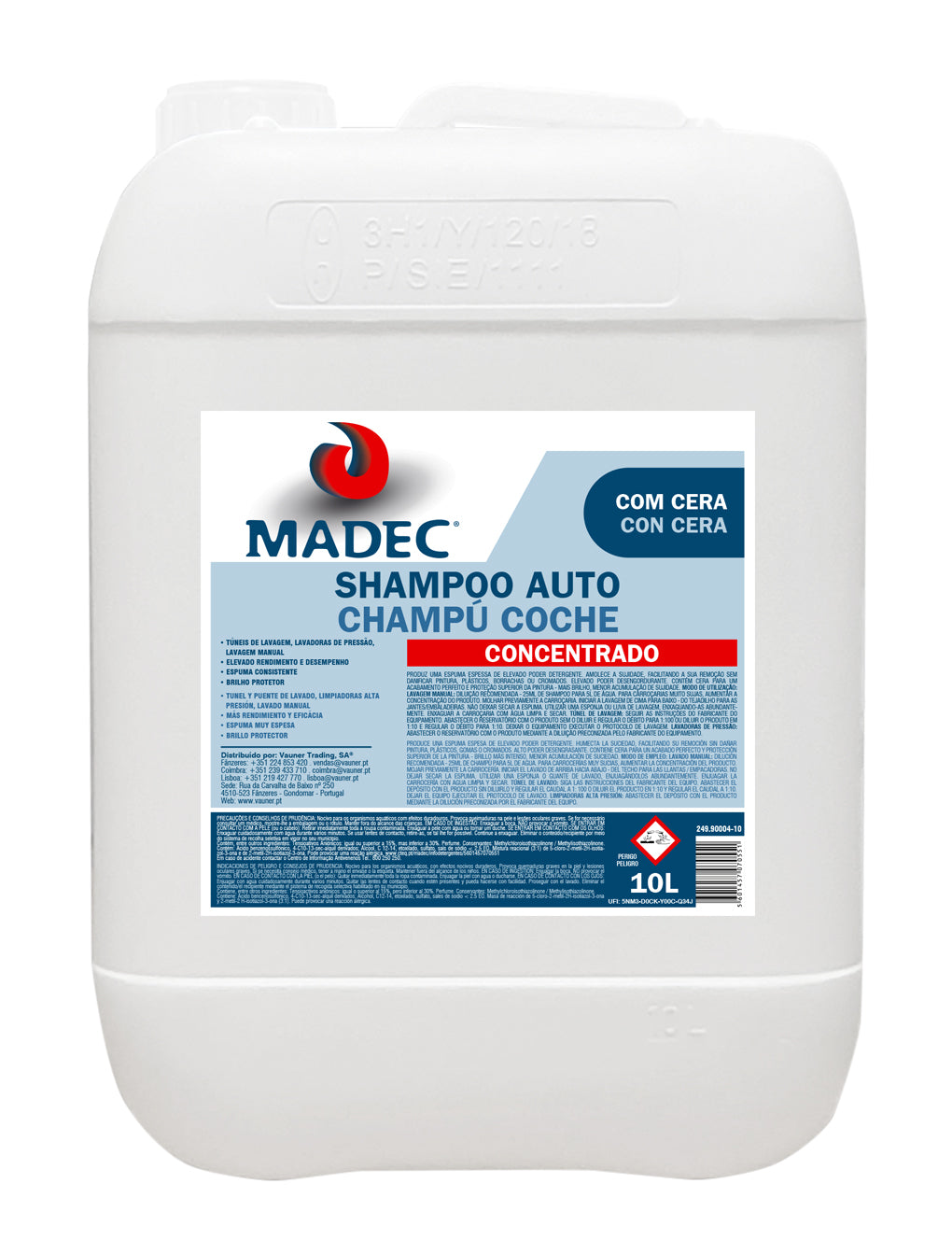 Champú de automóvil concentrado con cera MADEC — 10 L
