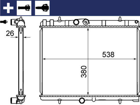 Ilustración técnica de Radiador, refrigeración del motor MAHLE CR 2014 000S