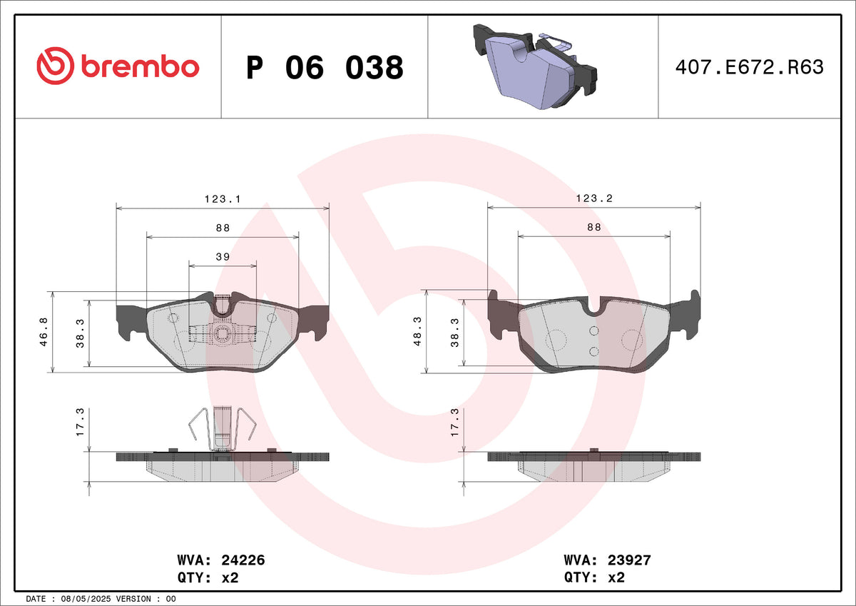Juego de pastillas BREMBO P 06 038